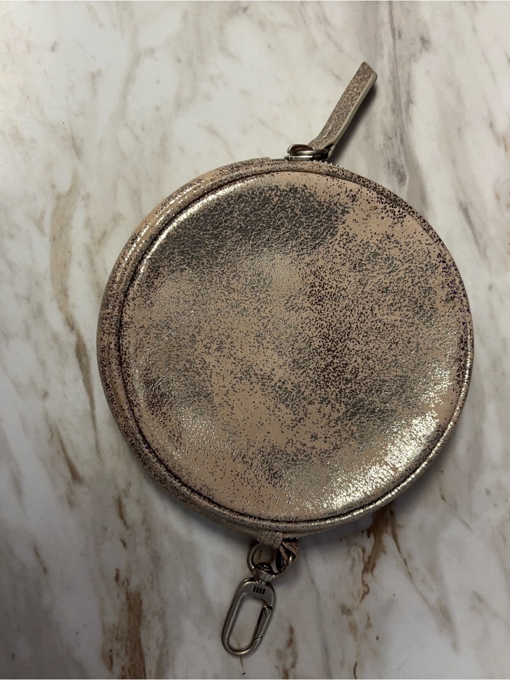 Hobo Metallic Taupe Round Coin Purse with Key Clip